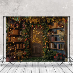 Lofaris Green Leaf Floral Bookshelf Door Backdrop For Photo