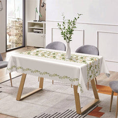 Lofaris Green Leaf Floral White Simple Rectangle Tablecloth