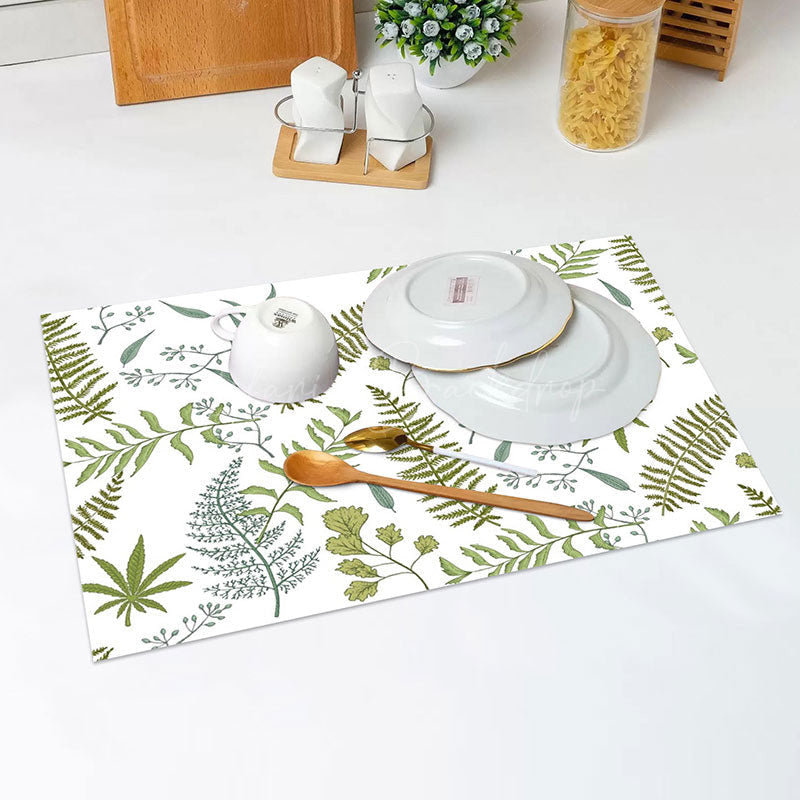 Lofaris Green Leaf Pattern Spring Dining Set Of 4 Placemats