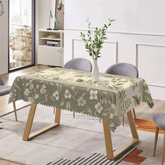 Lofaris Green Leaf White Floral Spring Rectangle Tablecloth