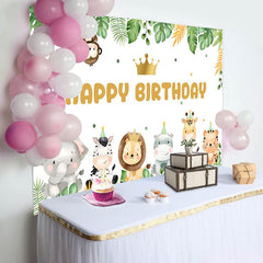 Lofaris Green Leaves Animals Crown Dot Birthday Backdrop