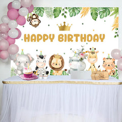 Lofaris Green Leaves Animals Crown Dot Birthday Backdrop