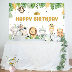 Lofaris Green Leaves Animals Crown Dot Birthday Backdrop