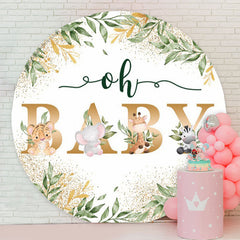 Lofaris Green Leaves Animals Oh Baby Shower Round Backdrop