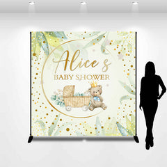 Lofaris Green Leaves Bear Custom Name Baby Shower Backdrop