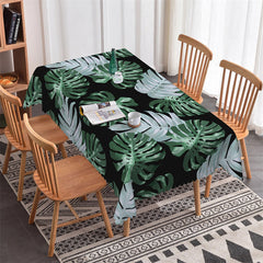 Lofaris Green Leaves Black Print Spring Rectangle Tablecloth