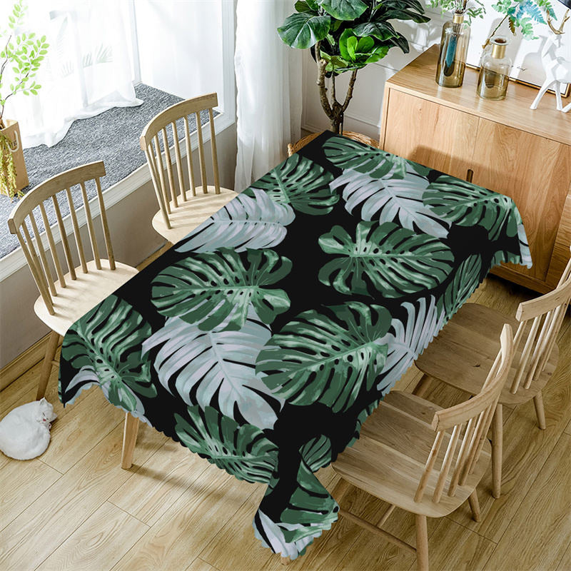 Lofaris Green Leaves Black Print Spring Rectangle Tablecloth