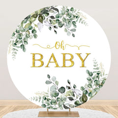 Lofaris Green Leaves Boho White Round Baby Shower Backdrop