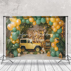 Lofaris Green Leaves Car Balloons Cake Smash Paoto Backdrop