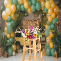 Lofaris Green Leaves Car Balloons Cake Smash Paoto Backdrop