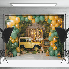 Lofaris Green Leaves Car Balloons Cake Smash Paoto Backdrop