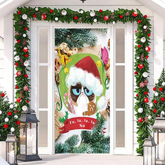 Lofaris Green Leaves Cute Cat Merry Christmas Door Cover