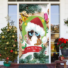 Lofaris Green Leaves Cute Cat Merry Christmas Door Cover