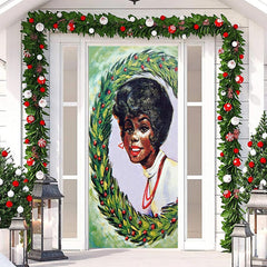 Lofaris Green Leaves Elegant Woman Christmas Door Cover