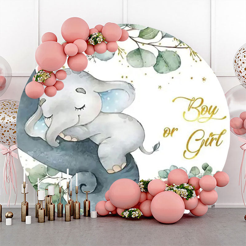 Lofaris Green Leaves Elephant Round Baby Shower Backdrop