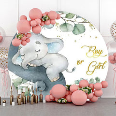 Lofaris Green Leaves Elephant Round Baby Shower Backdrop