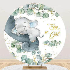 Lofaris Green Leaves Elephant Round Baby Shower Backdrop