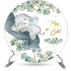 Lofaris Green Leaves Elephant Round Baby Shower Backdrop