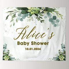 Lofaris Green Leaves Floral Custom Name Baby Shower Backdrop