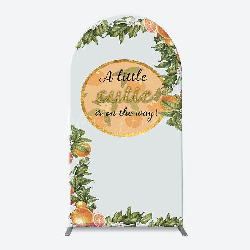 Lofaris Green Leaves Floral Orange Arch Baby Shower Backdorp