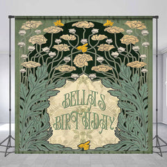 Lofaris Green Leaves Flower Custom Name Birthday Backdrop