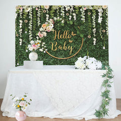 Lofaris Green Leaves Flowers Hello Baby Shower Backdrop