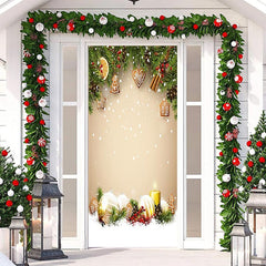 Lofaris Green Leaves Gingerbread Snowy Christmas Door Cover