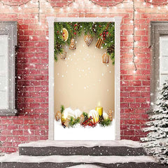 Lofaris Green Leaves Gingerbread Snowy Christmas Door Cover