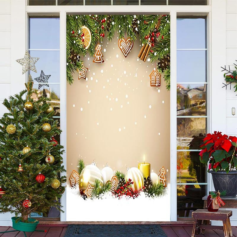 Lofaris Green Leaves Gingerbread Snowy Christmas Door Cover