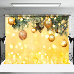 Lofaris Green Leaves Gold Bells Bokeh Christmas Backdrop