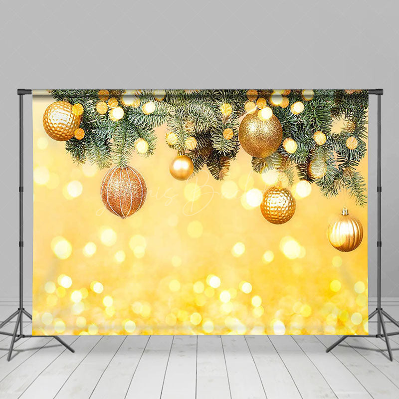 Lofaris Green Leaves Gold Bells Bokeh Christmas Backdrop