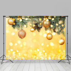 Lofaris Green Leaves Gold Bells Bokeh Christmas Backdrop