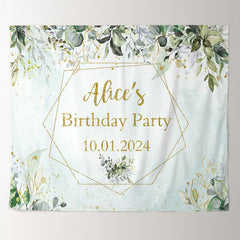 Lofaris Green Leaves Gold Glitter Custom Birthday Backdrop