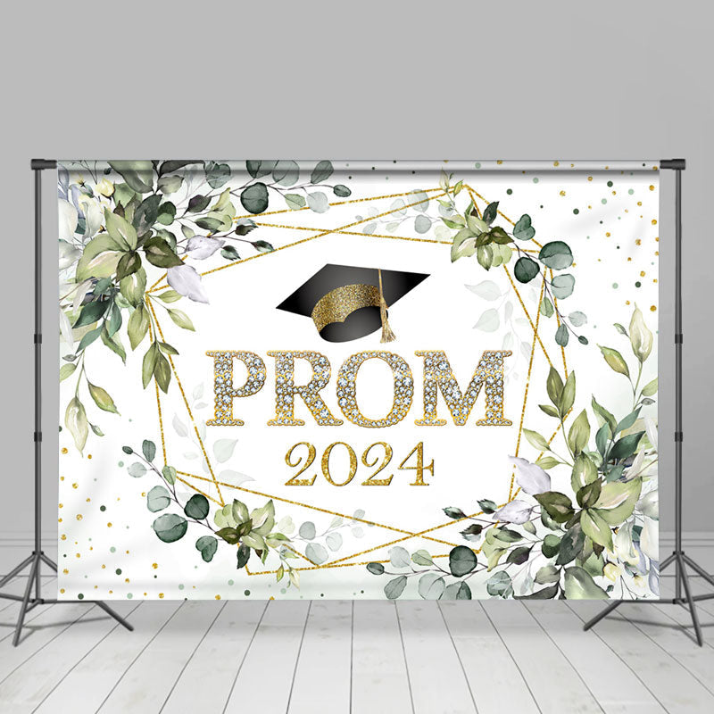 Lofaris Green Leaves Gold Line Diamonds Prom Dance Backdrop