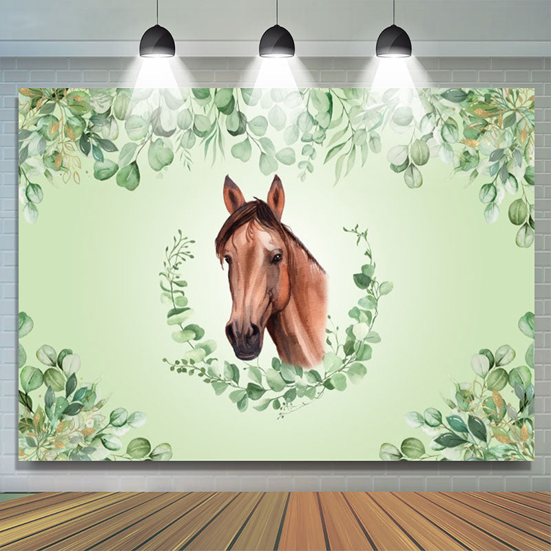 Lofaris Green Leaves Horse Baby Shower Backdrop For Boy