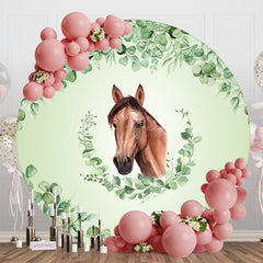 Lofaris Green Leaves Horse Round Baby Shower Backdrop For Boy