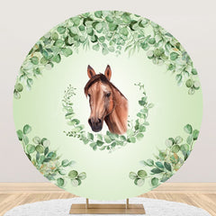 Lofaris Green Leaves Horse Round Baby Shower Backdrop For Boy