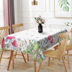 Lofaris Green Leaves Mushroom Floral White Dining Tablecloth