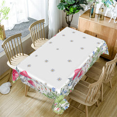 Lofaris Green Leaves Mushroom Floral White Dining Tablecloth