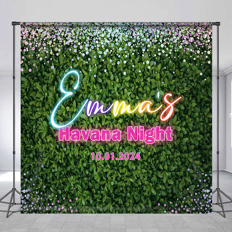 Lofaris Green Leaves Neon Custom Backdrop For Havana Night