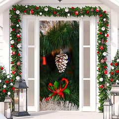 Lofaris Green Leaves Pinecone Bokeh Christmas Door Cover