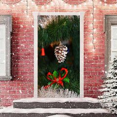 Lofaris Green Leaves Pinecone Bokeh Christmas Door Cover