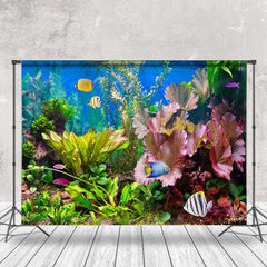 Lofaris Green Leaves Pink Floral Ornamental Fish Backdrop