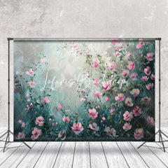 Lofaris Green Leaves Pink Floral Spring Fine Art Backdrop