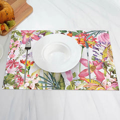 Lofaris Green Leaves Pink Floral Spring Set Of 4 Placemats