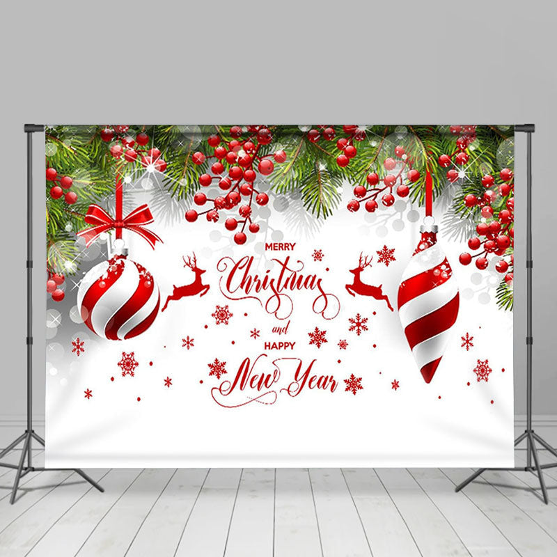 Lofaris Green Leaves Red Fruit New Year Christmas Backdrop