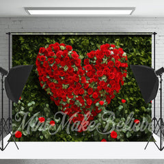 Lofaris Green Leaves Red Heart Rose Valentines Day Backdrop