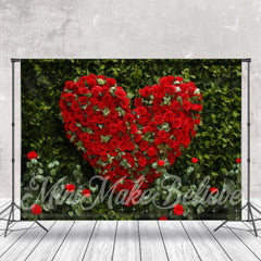 Lofaris Green Leaves Red Heart Rose Valentines Day Backdrop