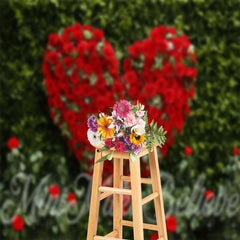 Lofaris Green Leaves Red Heart Rose Valentines Day Backdrop