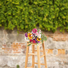 Lofaris Green Leaves Rural Brick Wall Photography Backdrop